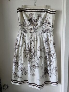 Ann Taylor Strapless Floral Tea Dress in Cream and Brown